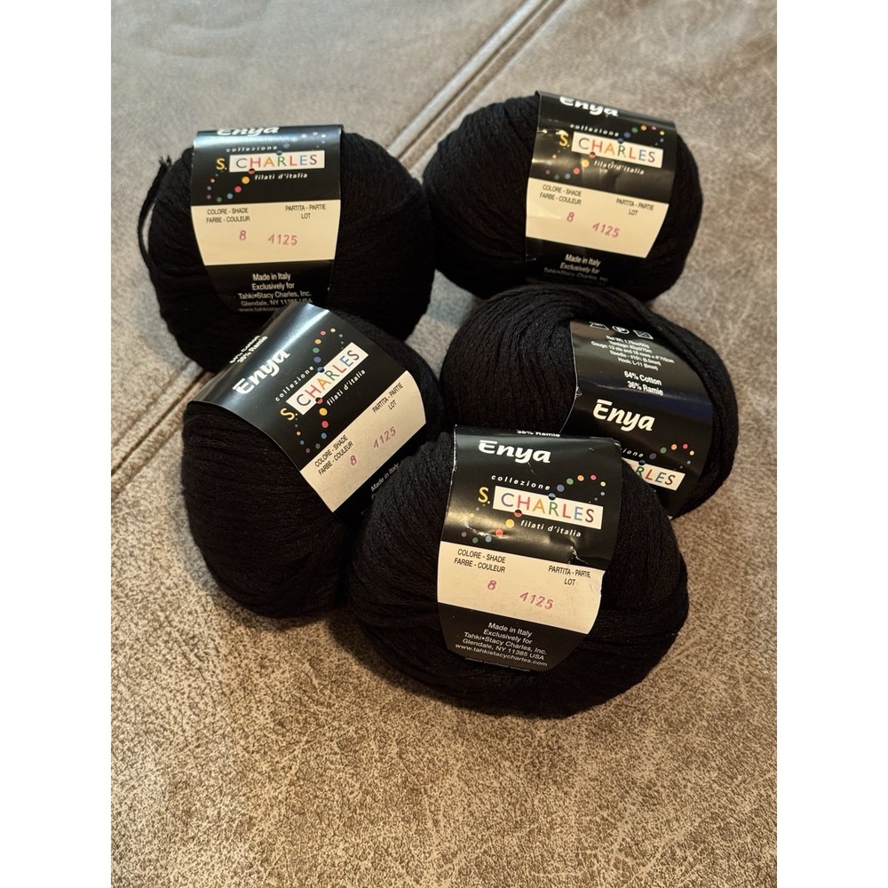 Stacy Charles Sari Yarn  Lot of 5  Black Cotton‎ Ramie Yarn Italy E81